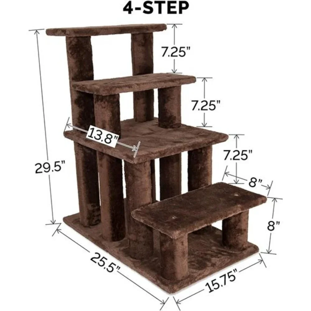Steady Paws Multi-Step Pet Stairs for High Beds & Sofas - Brown, 4-Step